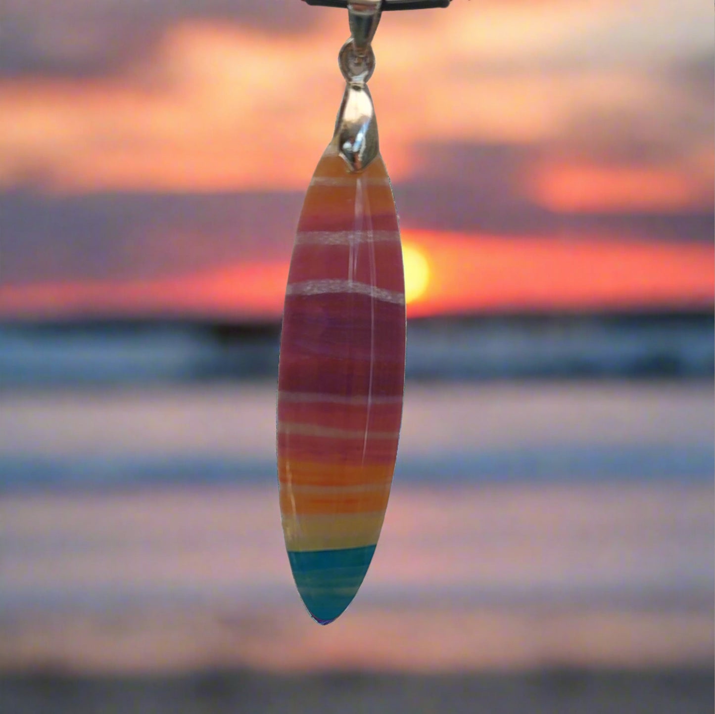 sunset rainbow oval pendant