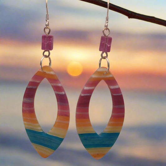 rainbow sunset hoop earring with glass bead