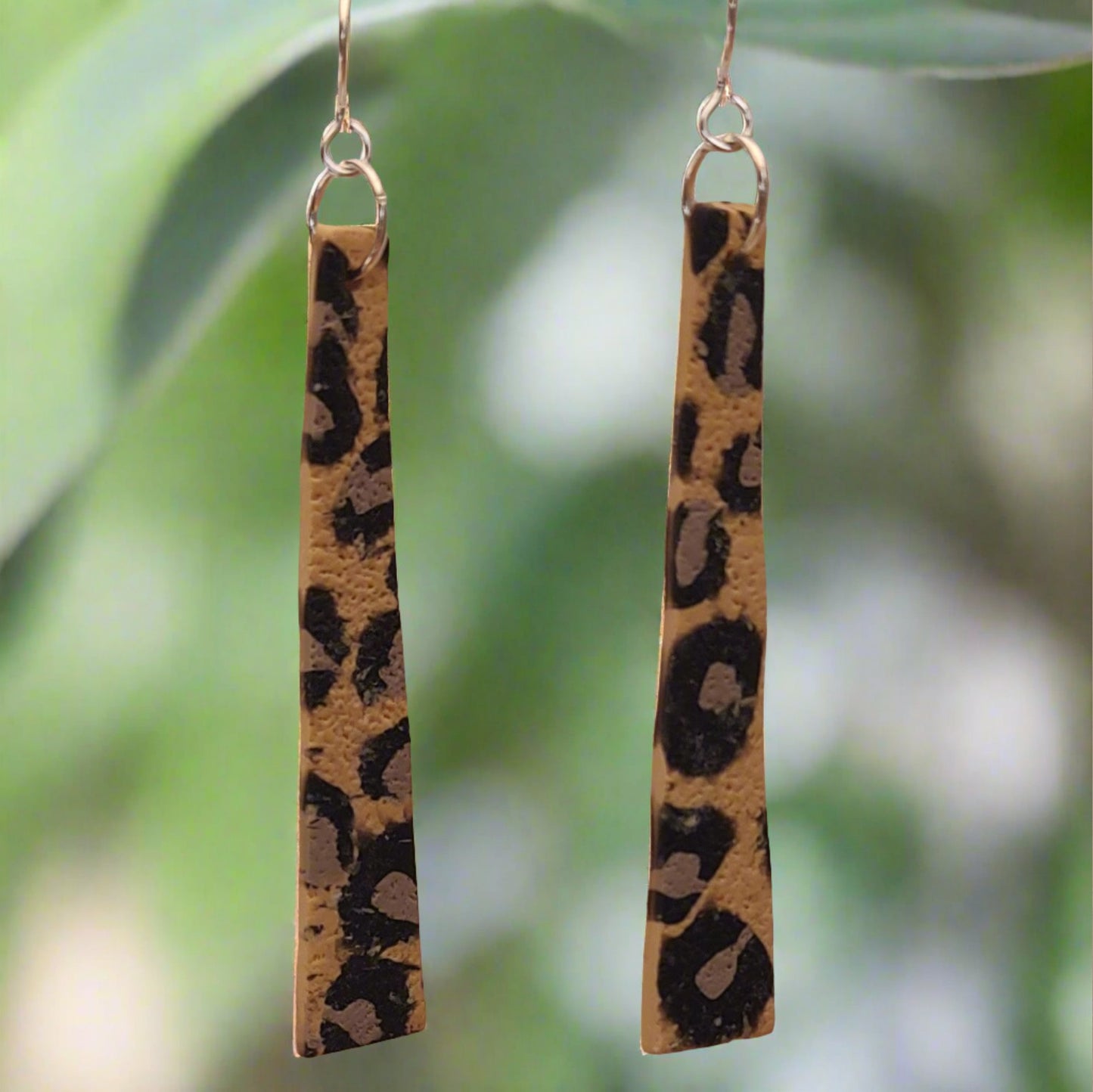 Long and thin leopard print earrings