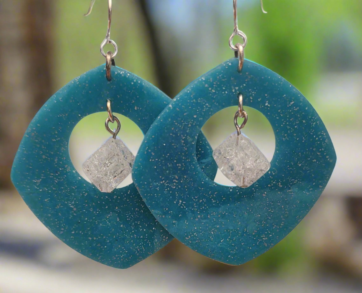 hoop earrings with cracked glass bead