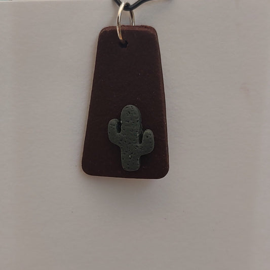 Western Collection: Pendant with  Cactus on Faux Leather