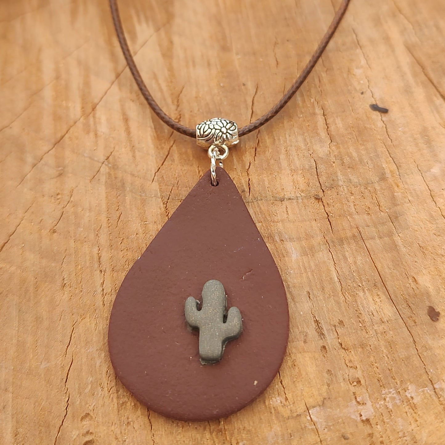 Western Collection: Cactus on Faux Leather Pendant