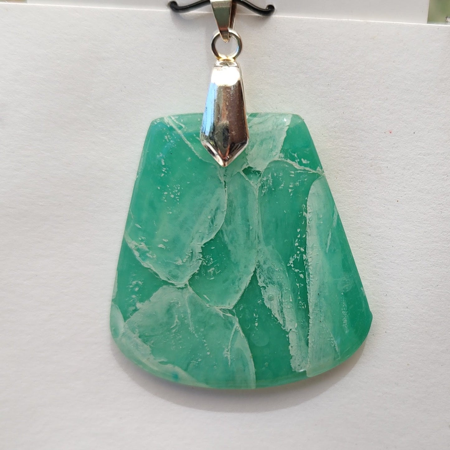 Dawki River Collection:  Sea Foam Green and White Polymer Clay Pendant