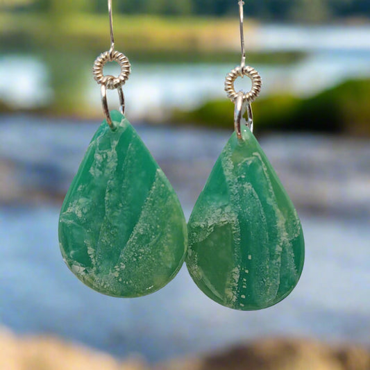 Dawki River Collection:  Sea Foam Green and White Polymer Clay Earrings