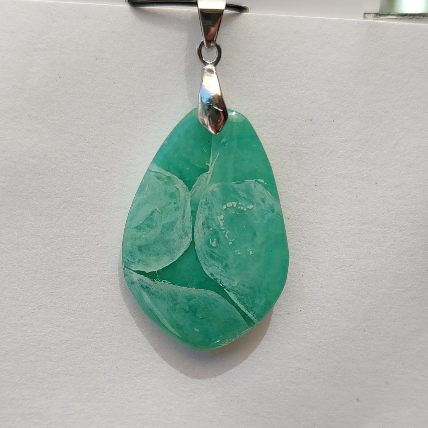 Dawki River Collection:  Sea Foam Green and White Polymer Clay Pendant