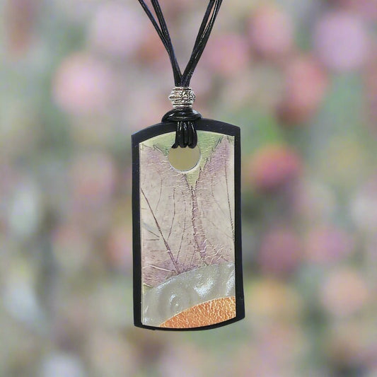 Polymer clay necklace, fall leaves, pale green, peach accents