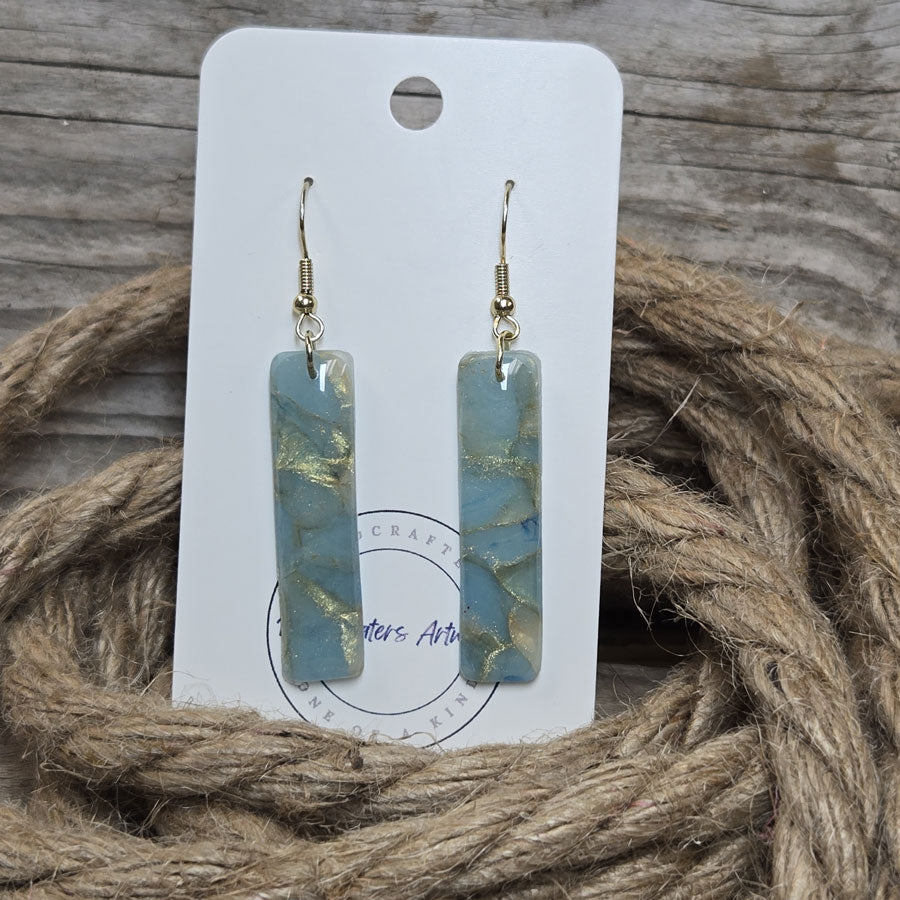 Dangle rectangle -  Coastal Blue, White and Gold Earrings