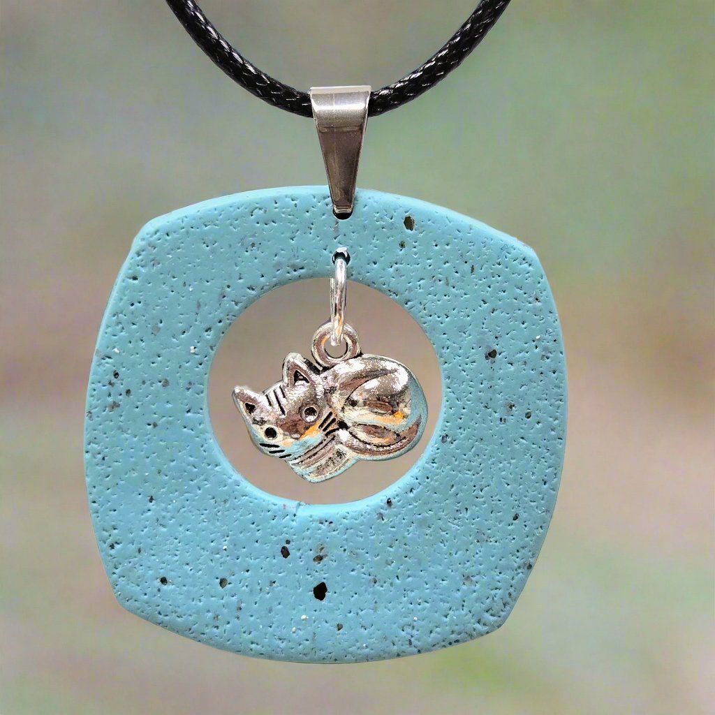 turquoise pendant with cat charm