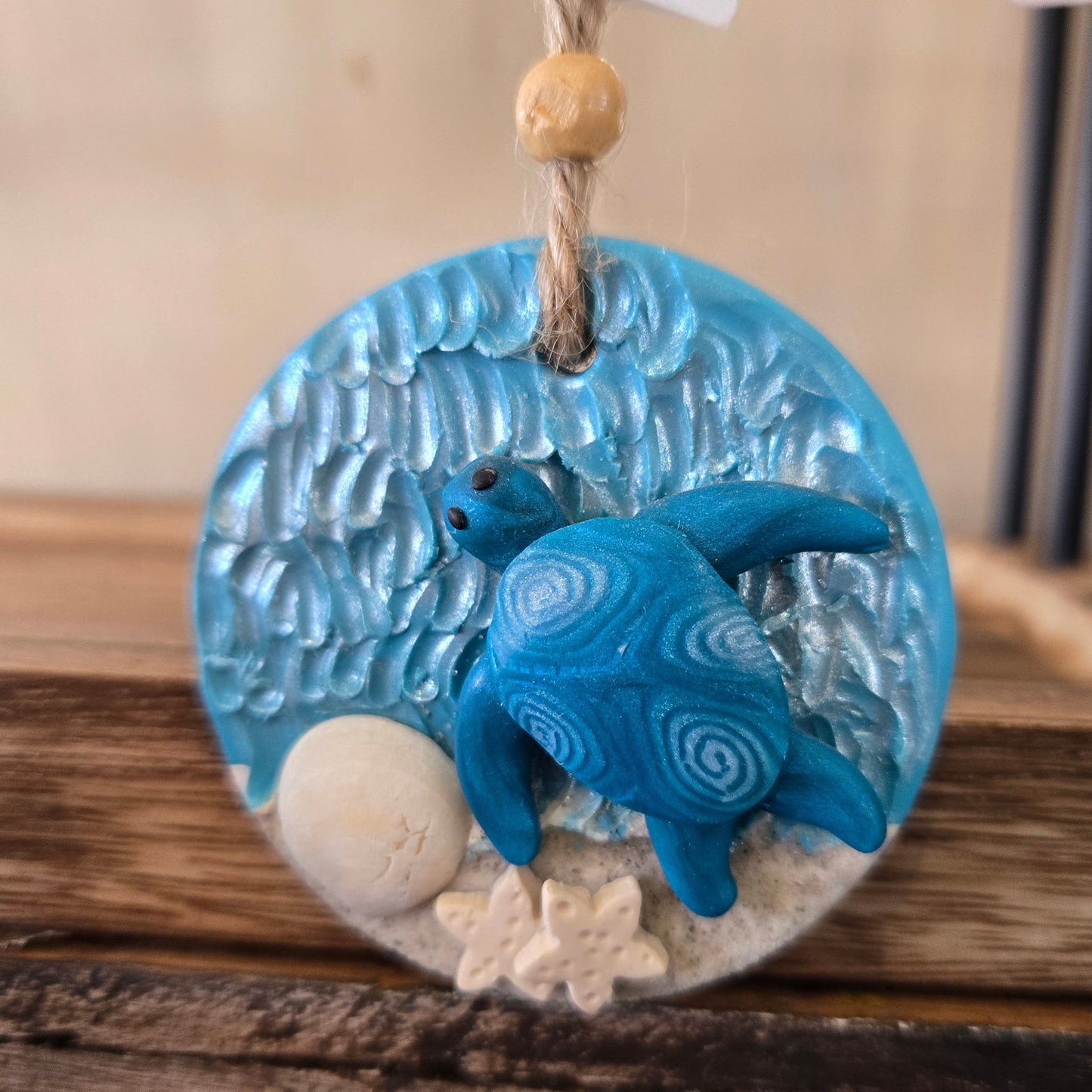 Blue Sea Turtle Polymer Clay Ornament