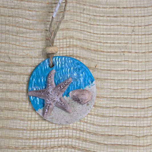 Beachy Vibe Holiday Ornament with Starfish, Sea Shells and Florida Sand