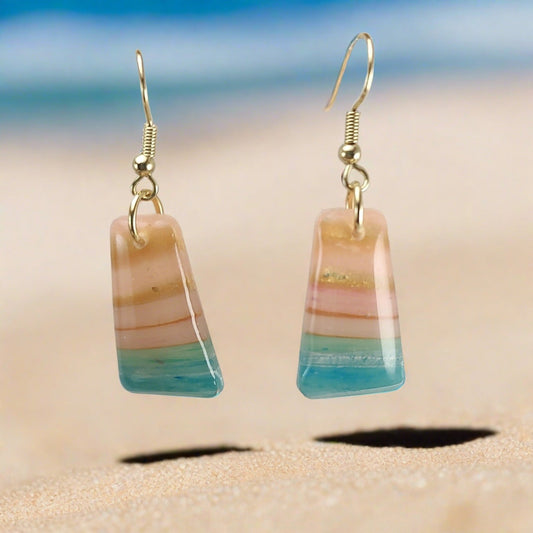 Tolchester Beach Collection - Trapezoid Earrings Corals, Blues and Gold