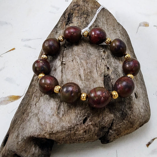 Faux Mahogany Obsidian Polymer Clay Bead Bracelet