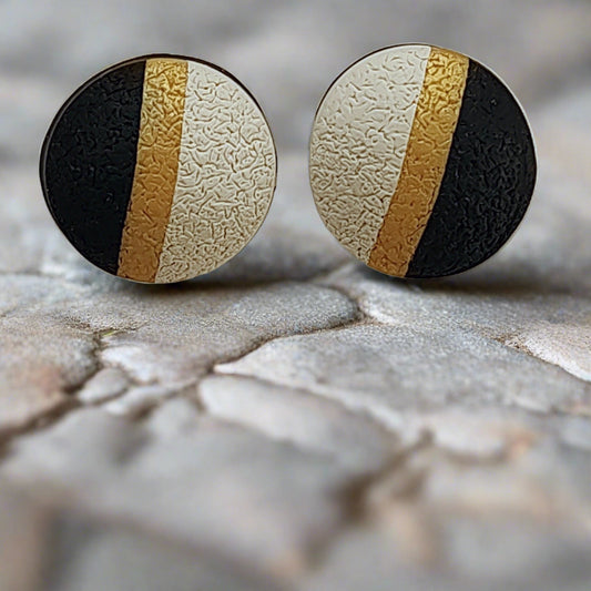 Neutral Collection domed black, tan, and gold stud earrings