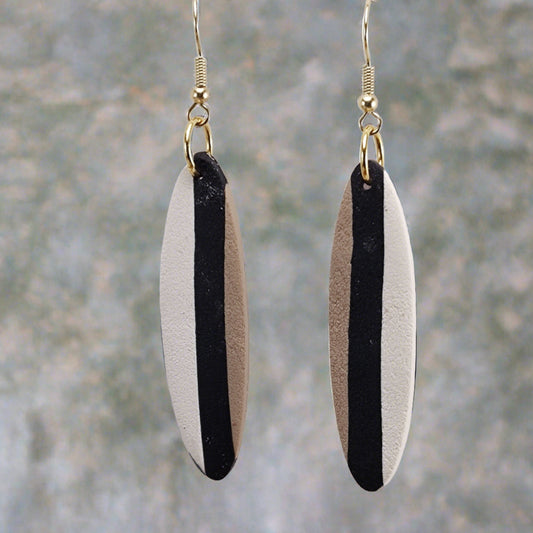 Neutral Collection black and tan oval drop earrings