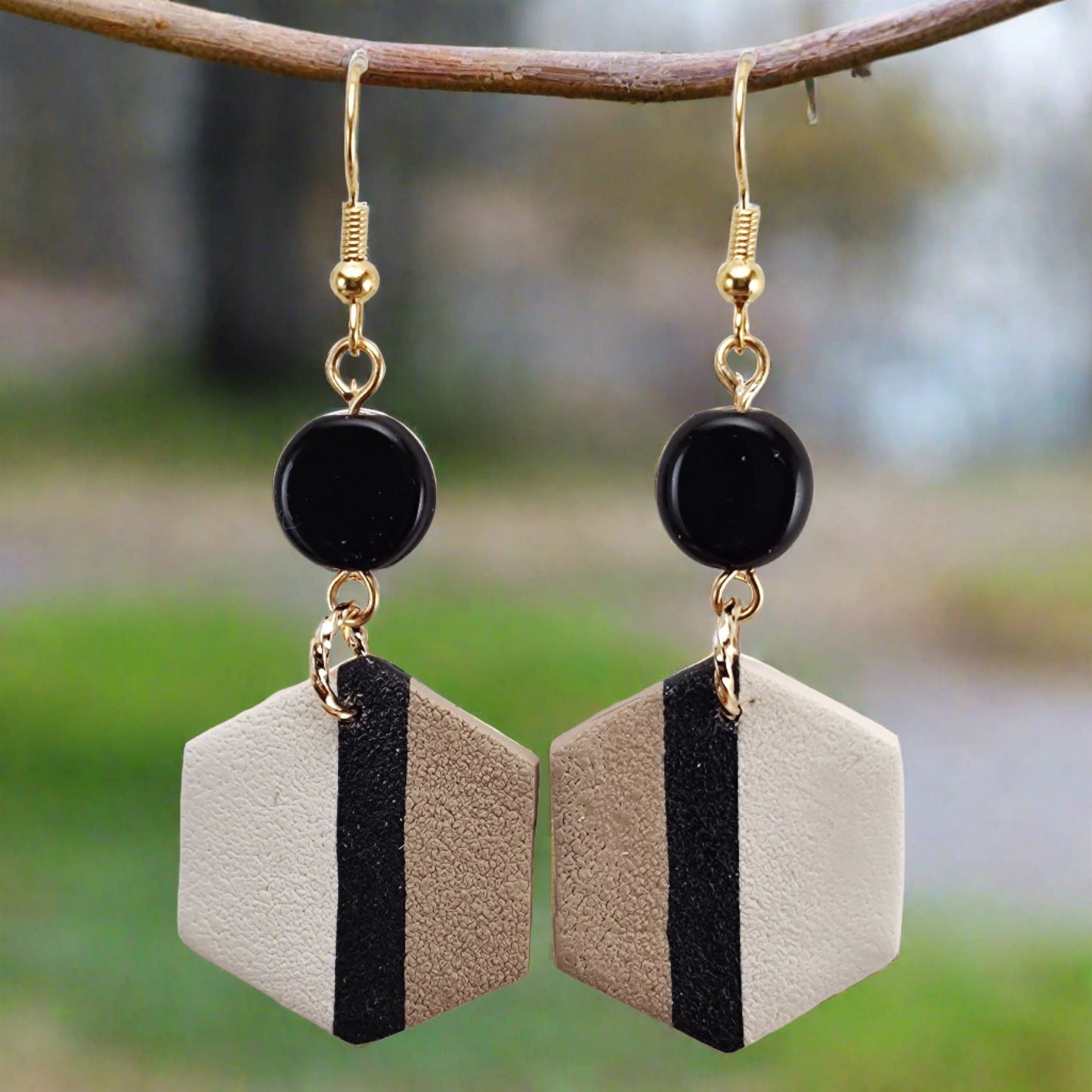 Neutral Collection geometric shape w/ glass bead earrings