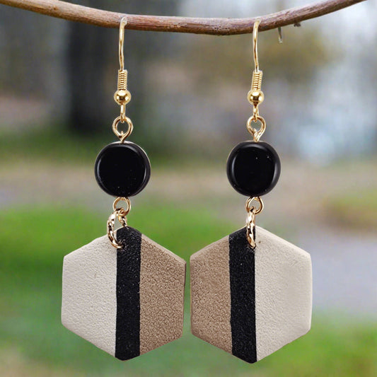 Neutral Collection geometric shape w/ glass bead earrings