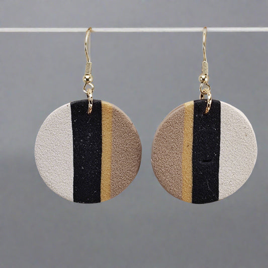 Neutral Collection - Black, tans and gold circle shaped earrings