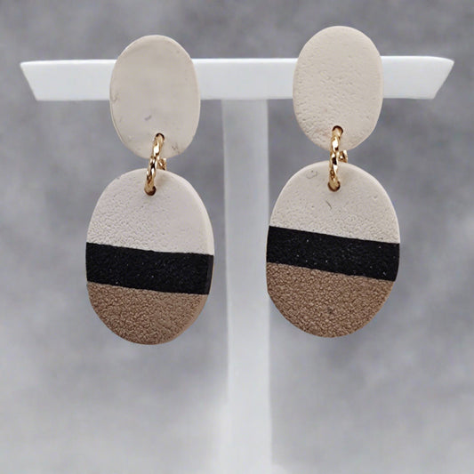 Neutral Collection - Black and Tan Oval Dangle earrings