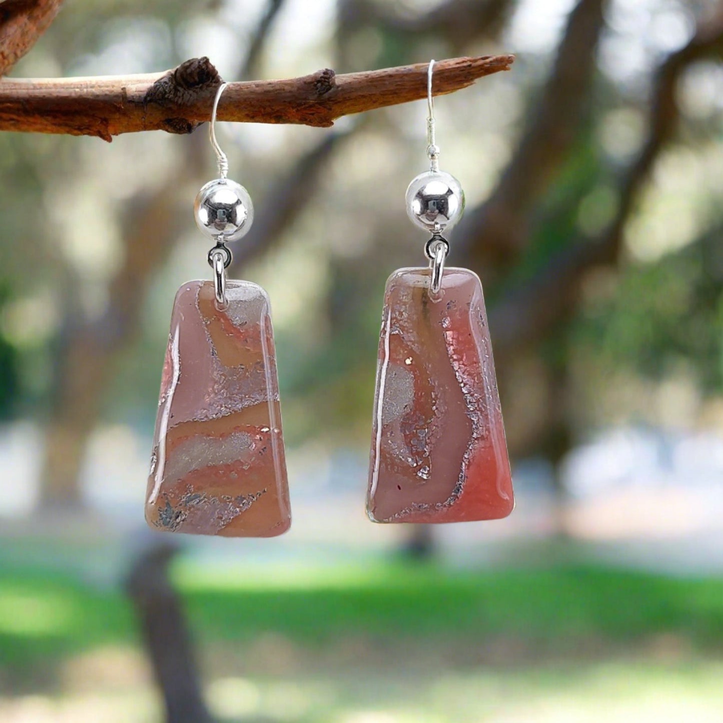 Pink Coral Trapezoid Earrings