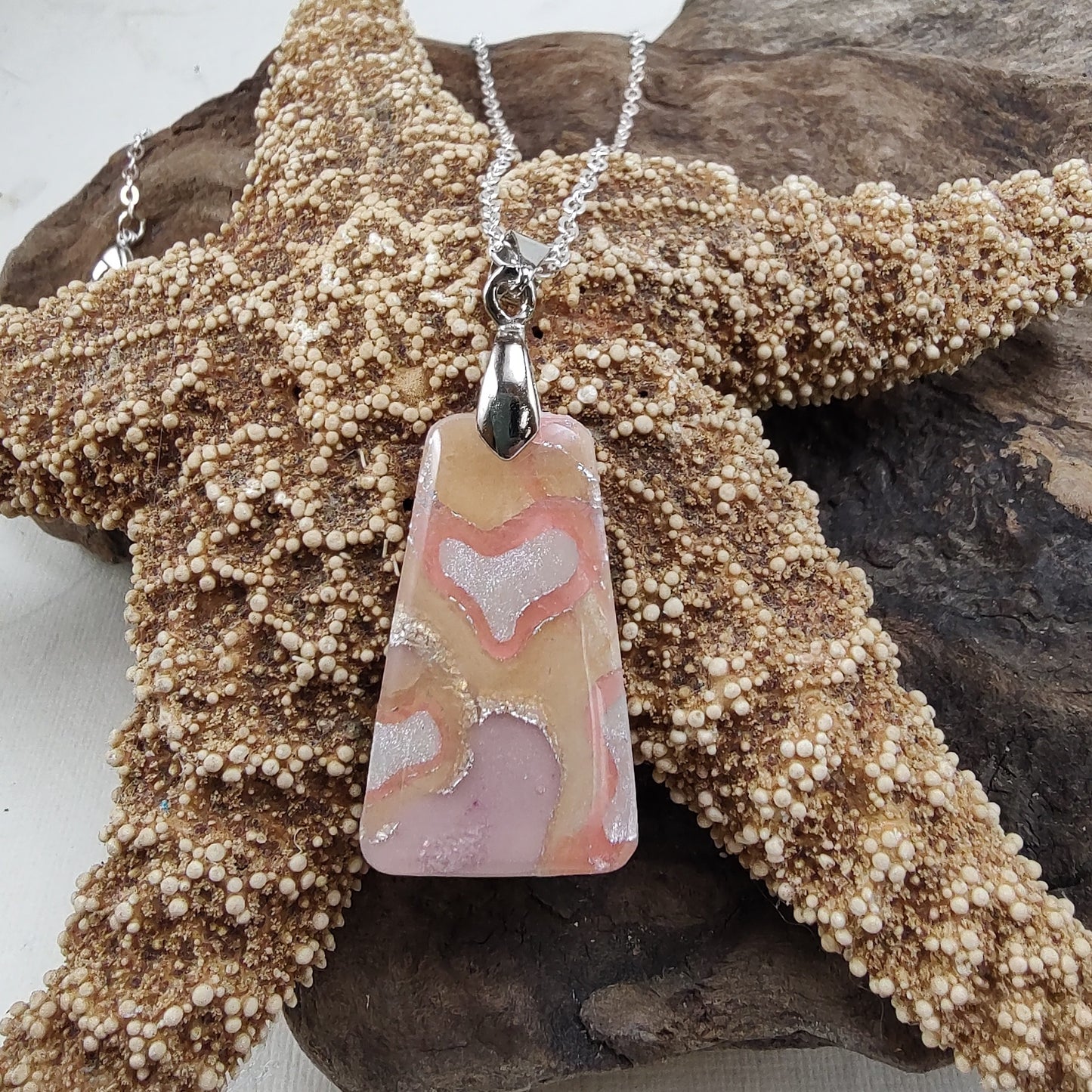 Pink Coral Trapezoid Pendant