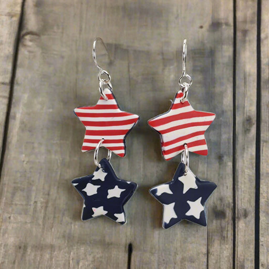 USA!  Patriotic Stripes and Stars Earrings