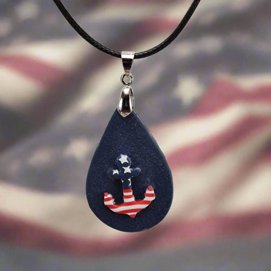 USA!  Patriotic anchor Stars and Stripes necklace