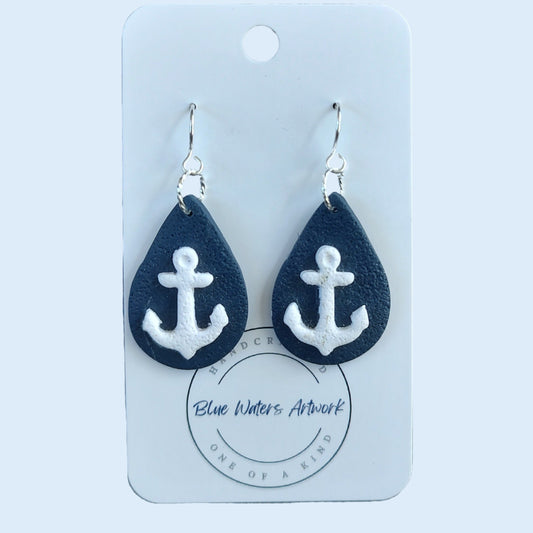 Blue and white earrings with anchor