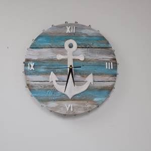 Anchor on reclaimed crab basket bottom