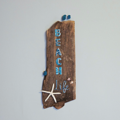 BEACH Life sign with polymer clay starfish and sea glass