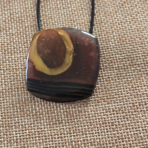 abstract polymer clay pendant mahogany, gold, black
