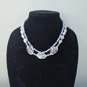 cracked glass and pearl double strand necklace