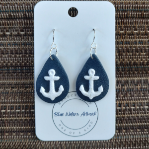 navy and white anchor earrings